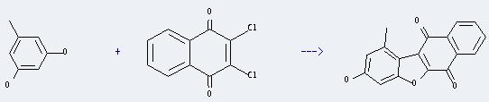 2,3-Dichloro-1,4-naphthoquinone can react with 5-methyl-benzene-1,3-diol to produce 3-hydroxy-1-methyl-benzo[b]naphtho[2,3-d]furan-6,11-quinone